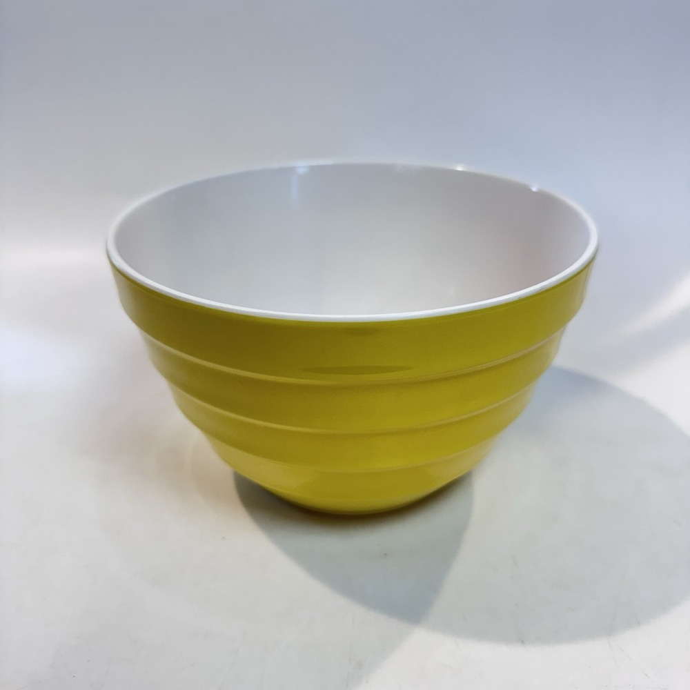 Vintage Melamine Mixing Bowl Ribbed Yellow White‎ Interior Non Slip Ring EUC